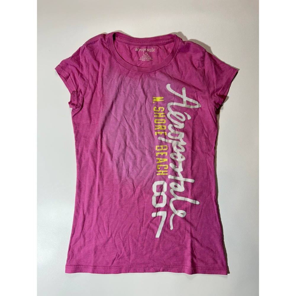 Aeropostale Graphic Tee Womens Large Pink Fair N Shore Beach 87 Short Sleeve